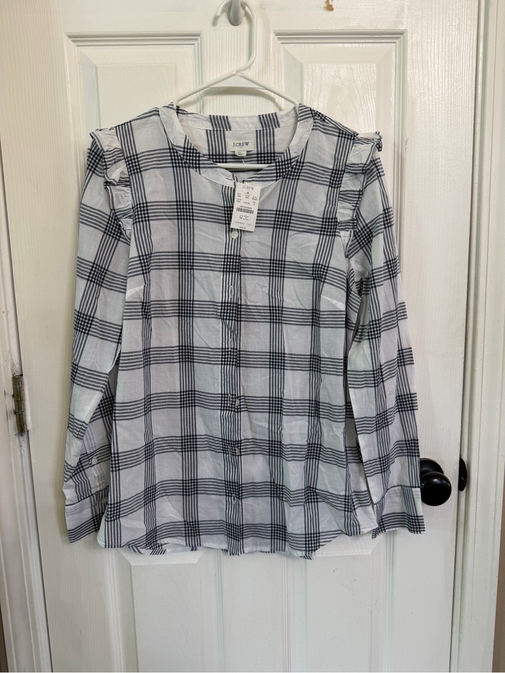 J. Crew Navy and White Plaid Button-Front Shirt